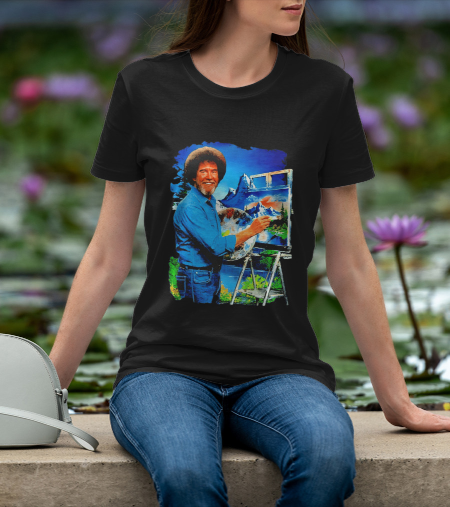 Bob Ross Painting Landscape Artist With Mountain Scene T-Shirt