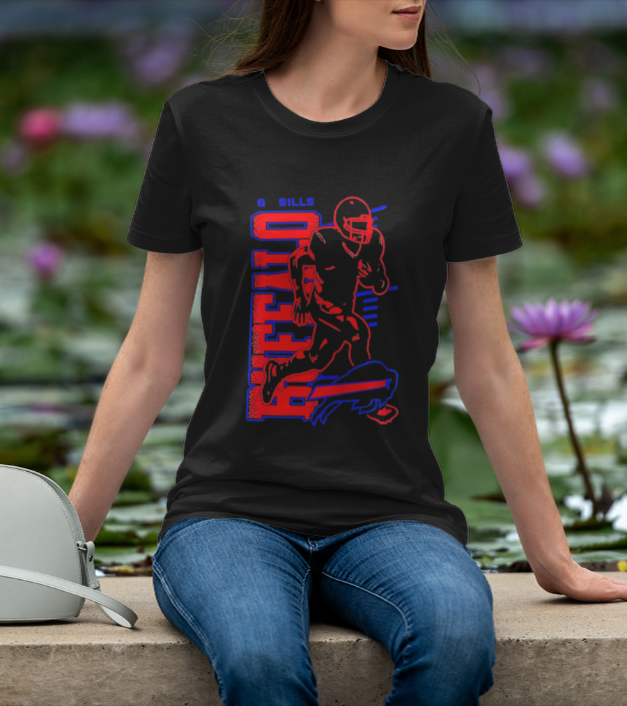 Buffalo Bills Go Bills Football Player Running Action T-Shirt