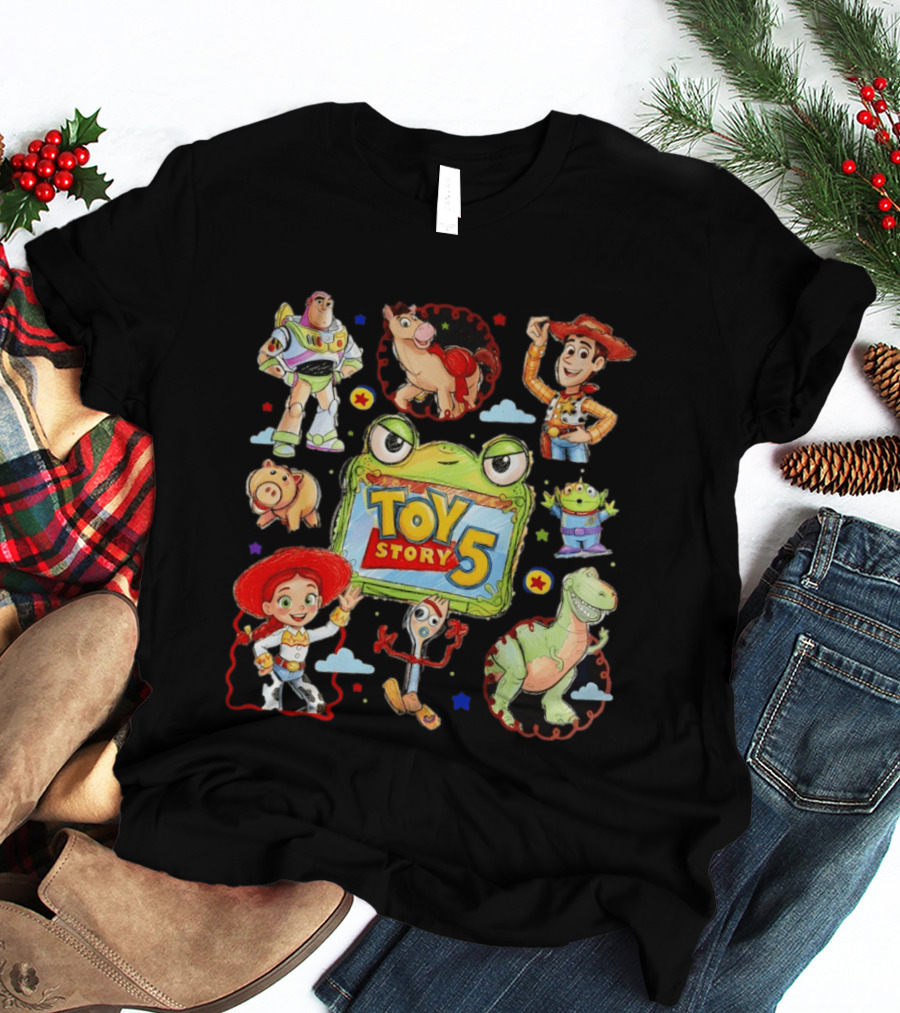 Buzz Lightyear Woody Bullseye Rex Hamm Alien Forky Jessie Toy Story 5 T-Shirt