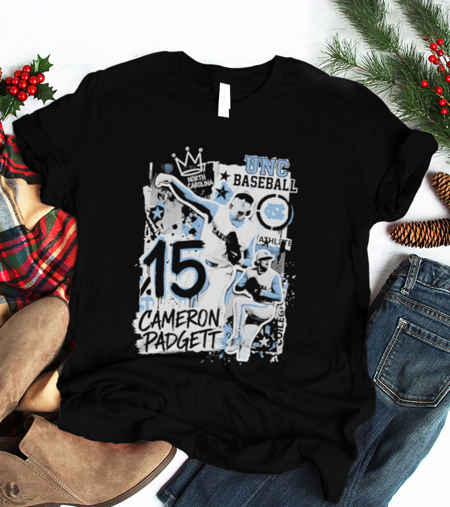 Cameron Padgett 15 UNC Baseball Player Collage Comic UNC Baseball T-Shirt