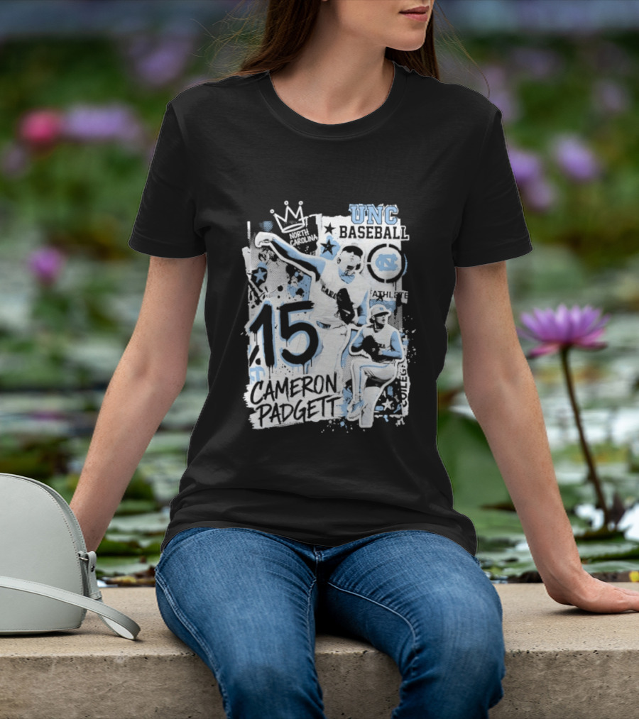 Cameron Padgett 15 UNC Baseball Player Collage Comic UNC Baseball T-Shirt