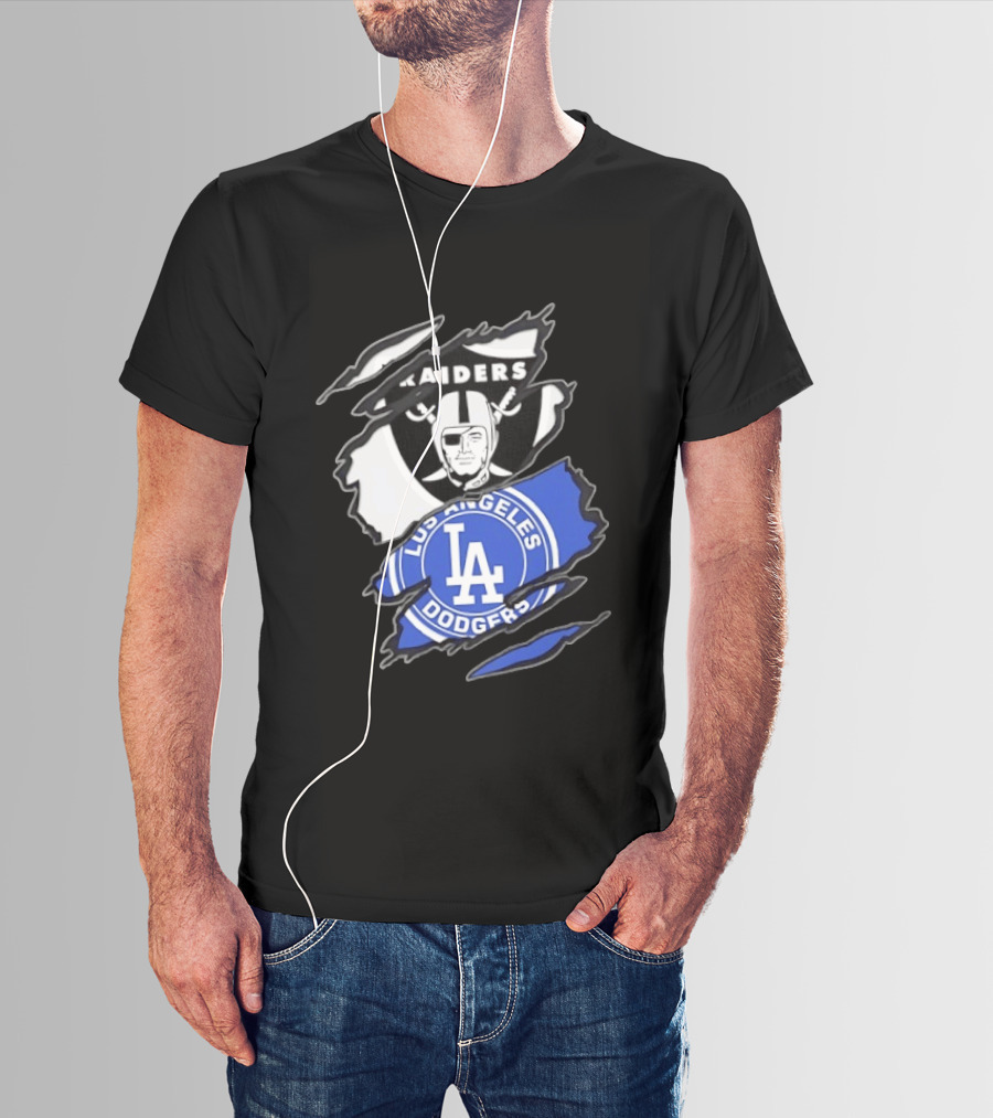 Las Vegas Raiders Los Angeles Dodgers Two Teams One Heart Scratch T-Shirt