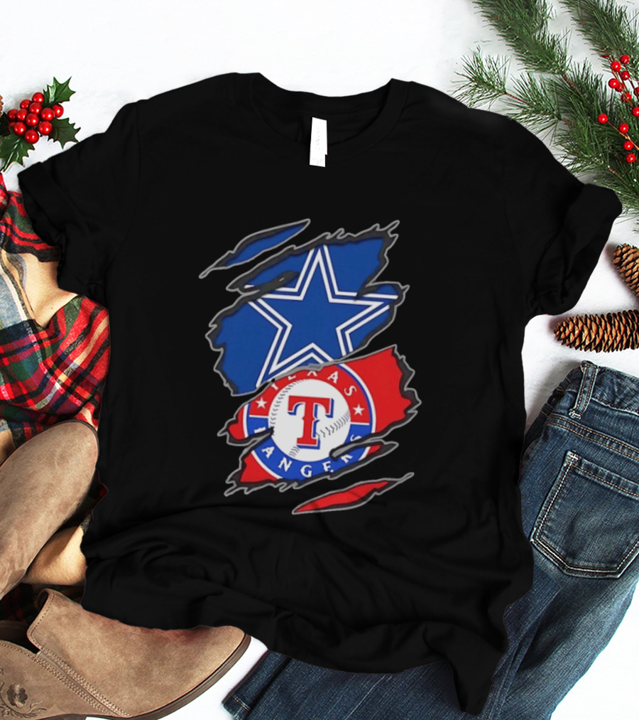 Dallas Cowboys Texas Rangers Two Teams One Heart Scratch T-Shirt