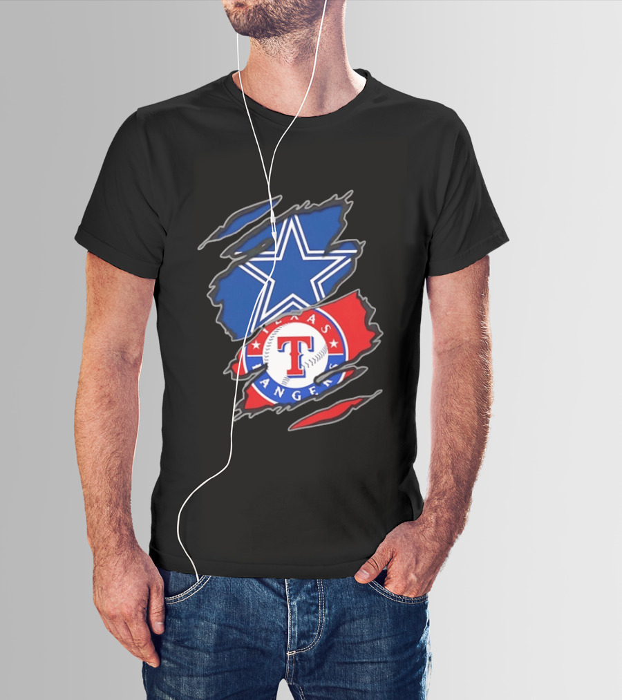 Dallas Cowboys Texas Rangers Two Teams One Heart Scratch T-Shirt