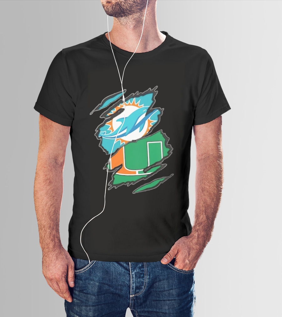 Miami Dolphins And Miami Hurricanes Two Teams One Heart Scratch T-Shirt