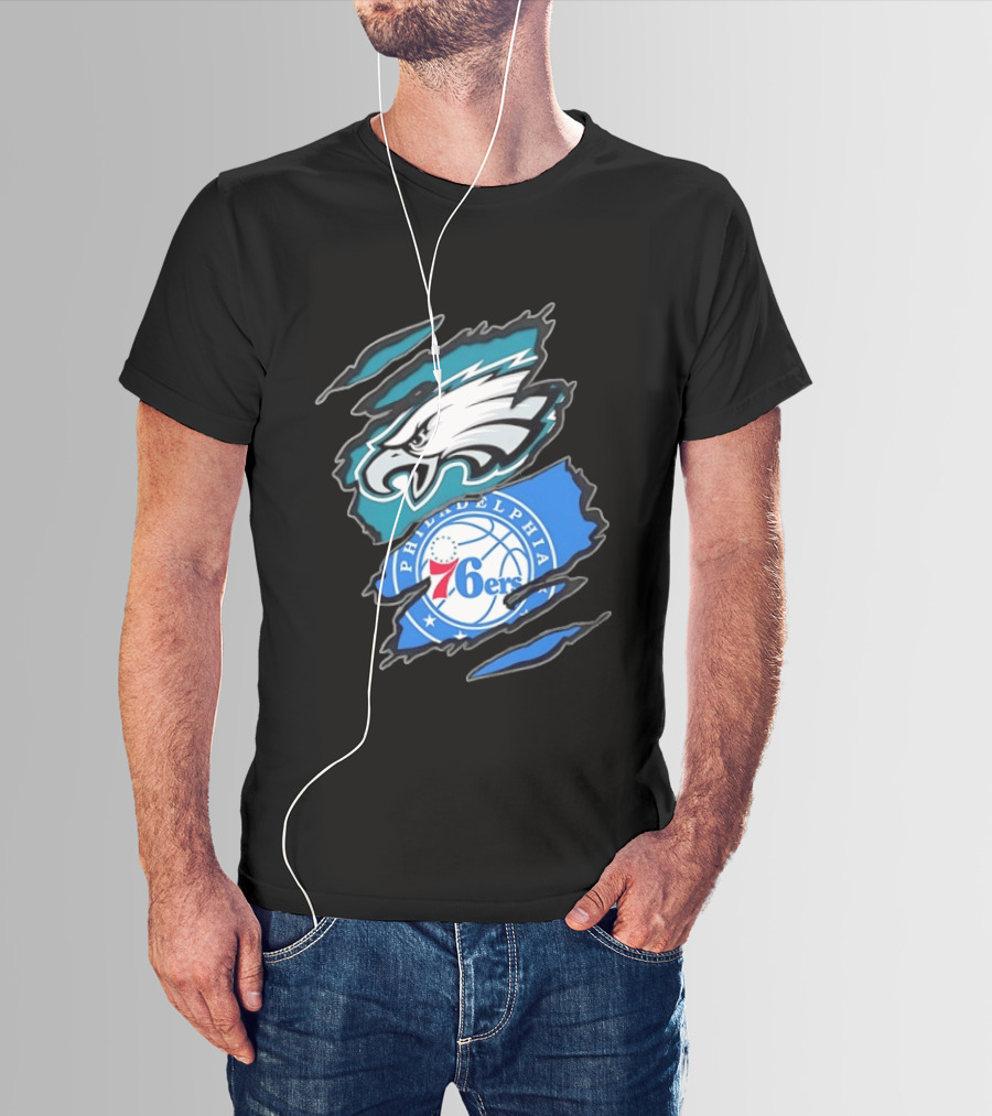 Philadelphia Eagles And Philadelphia 76ers Two Teams One Heart Scratch T-Shirt