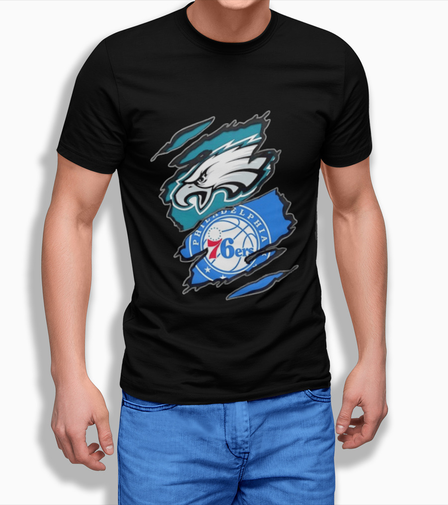 Philadelphia Eagles And Philadelphia 76ers Two Teams One Heart Scratch T-Shirt