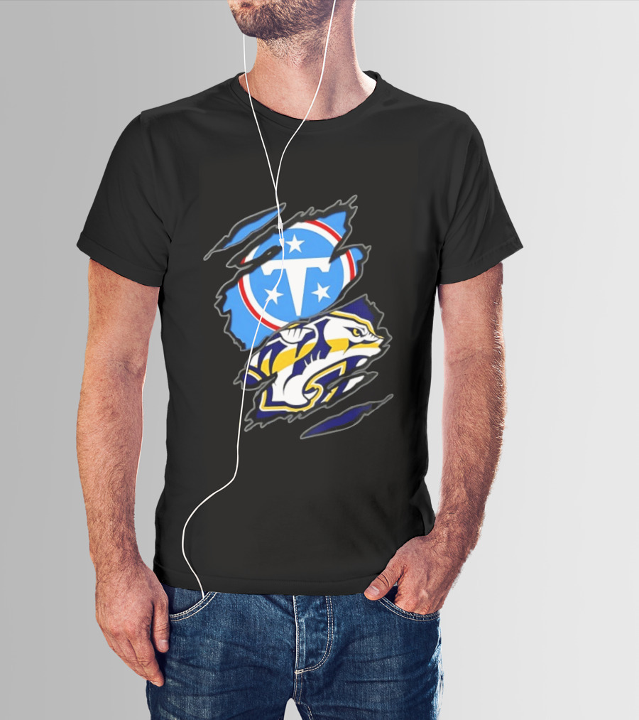 Tennessee Titans Nashville Predators Two Teams One Heart Scratch T-Shirt