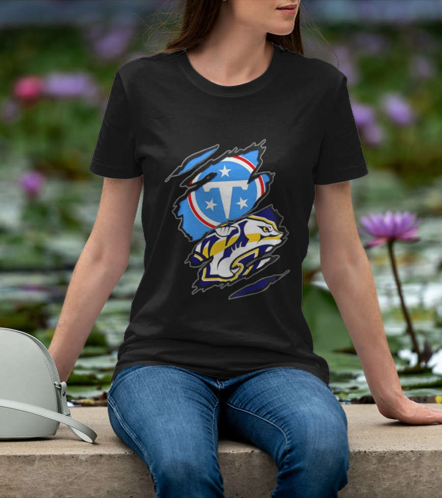 Tennessee Titans Nashville Predators Two Teams One Heart Scratch T-Shirt