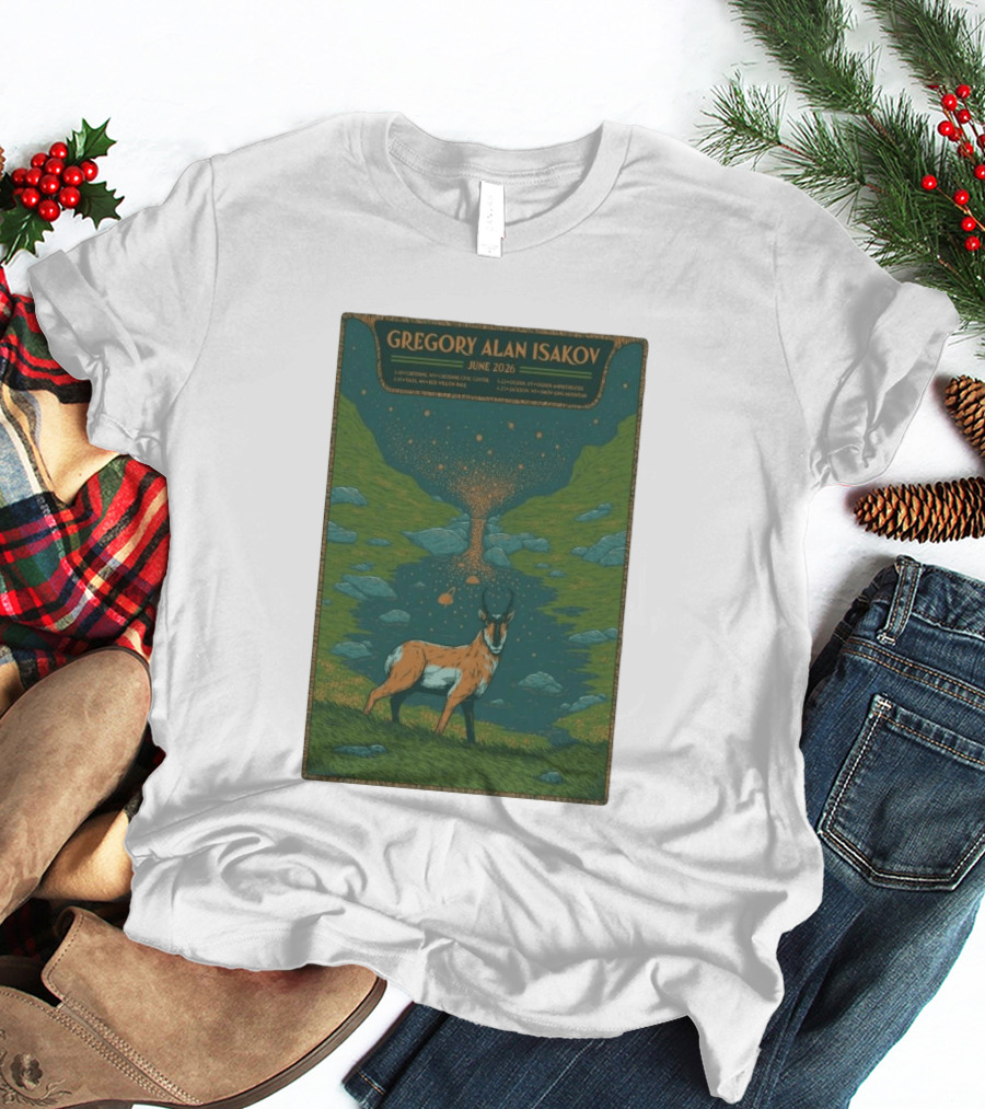 Gregory Alan Isakov June 2026 Tour With Antelope In Lush Mountain Scenery T-Shirt