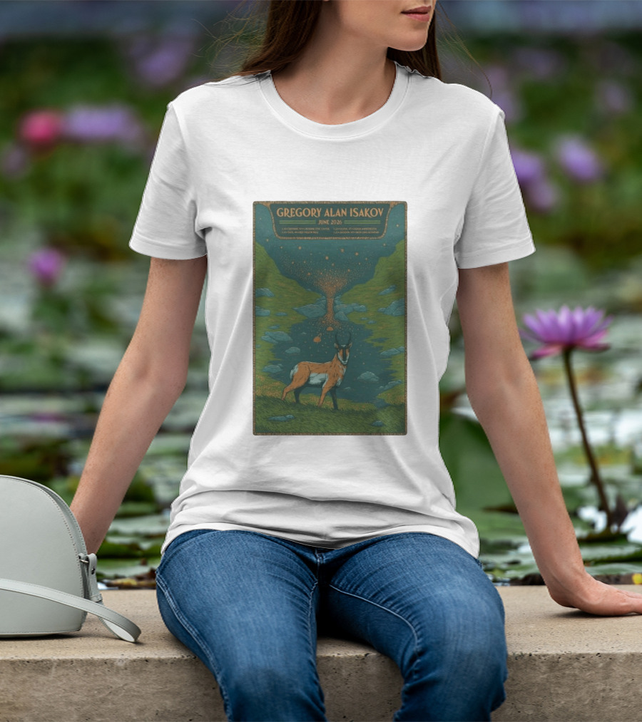 Gregory Alan Isakov June 2026 Tour With Antelope In Lush Mountain Scenery T-Shirt