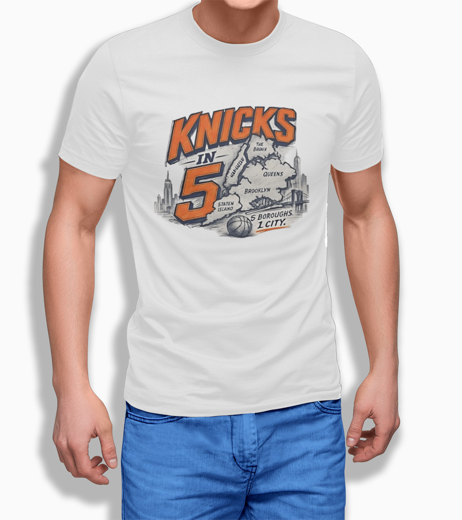 Knicks In 5 New York City 5 Boroughs Map Basketball T-Shirt