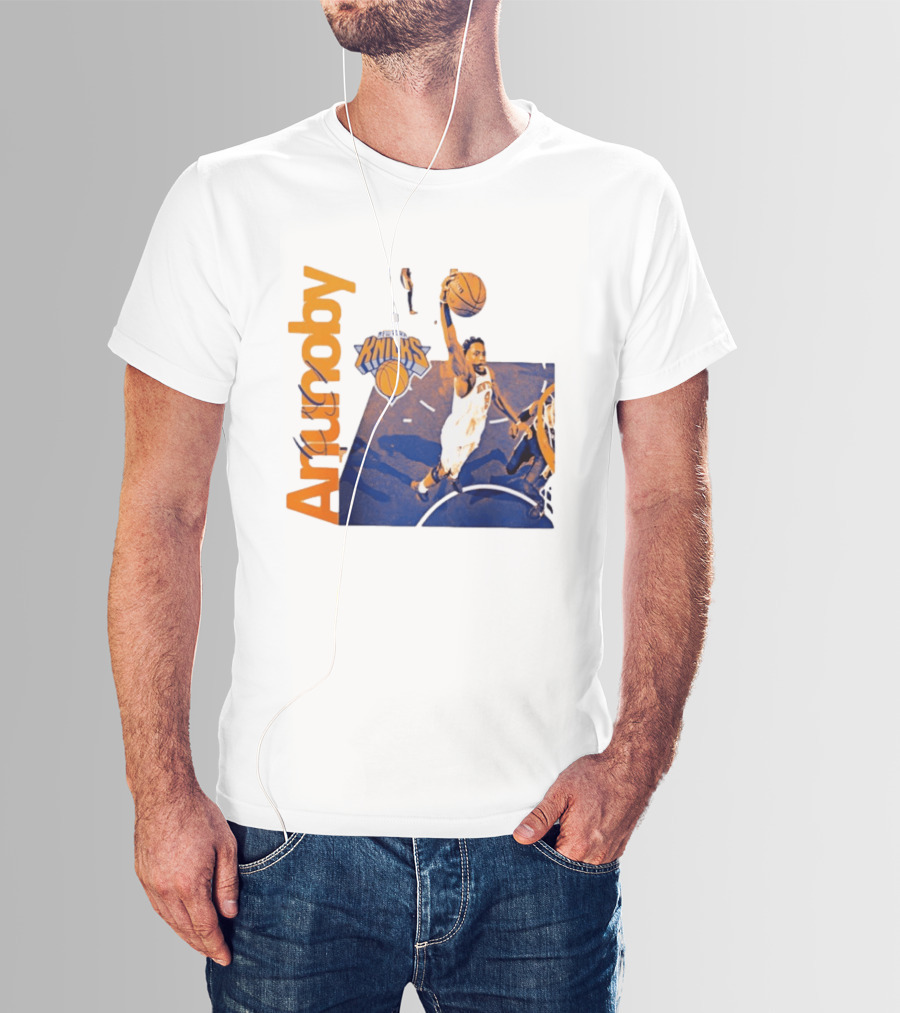 New York Knicks OG Anunoby Player Hype Dunking Action Scene T-Shirt