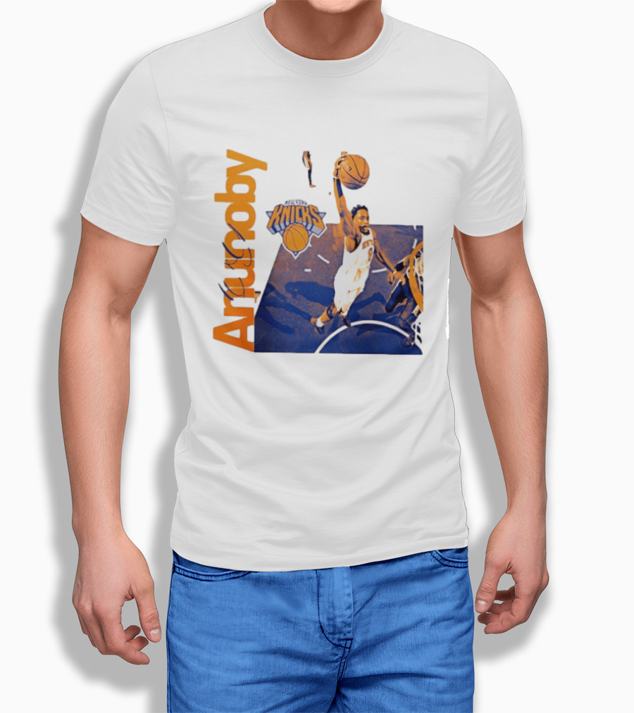 New York Knicks OG Anunoby Player Hype Dunking Action Scene T-Shirt