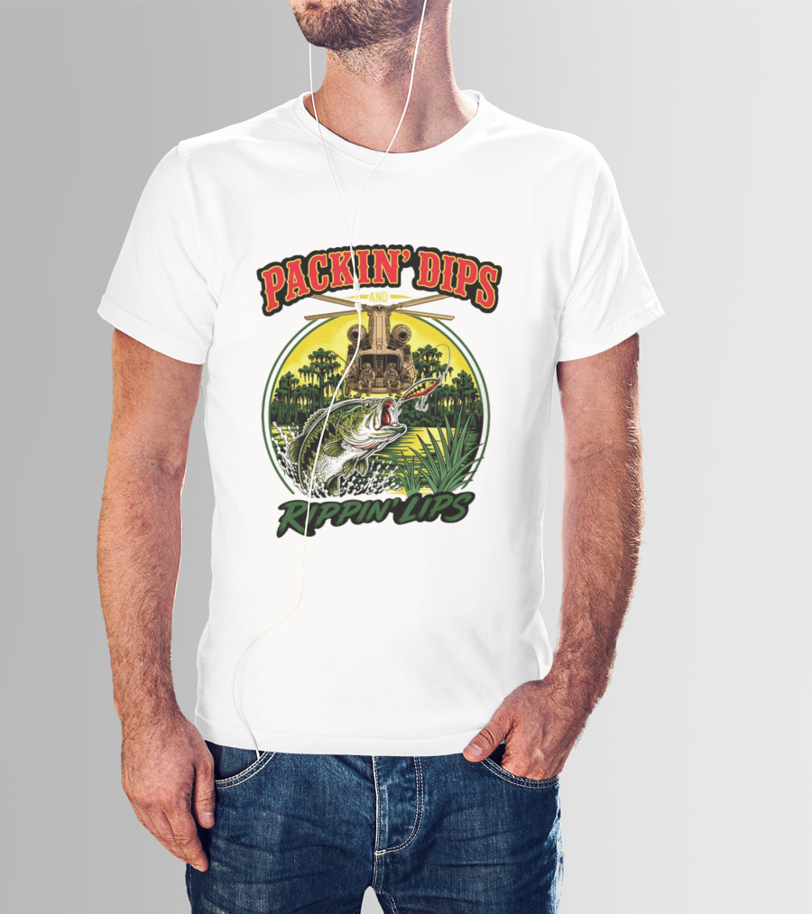 Packin' Dips And Rippin' Lips Fishing Helicopter Adventure T-Shirt