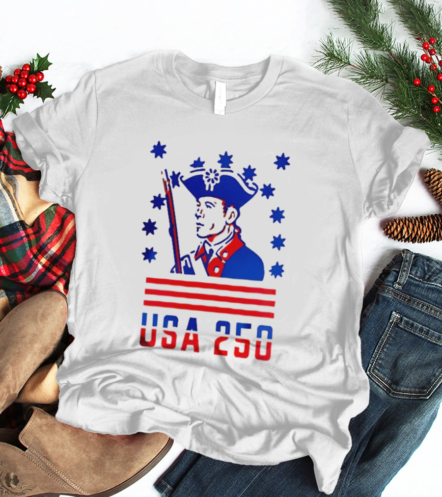 USA 250 Minuteman Stars Stripes Patriotic America 250th Anniversary T-Shirt
