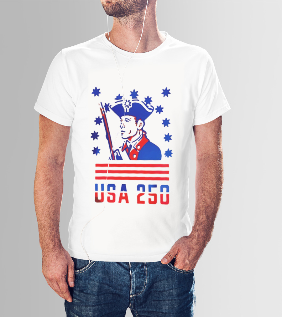 USA 250 Minuteman Stars Stripes Patriotic America 250th Anniversary T-Shirt