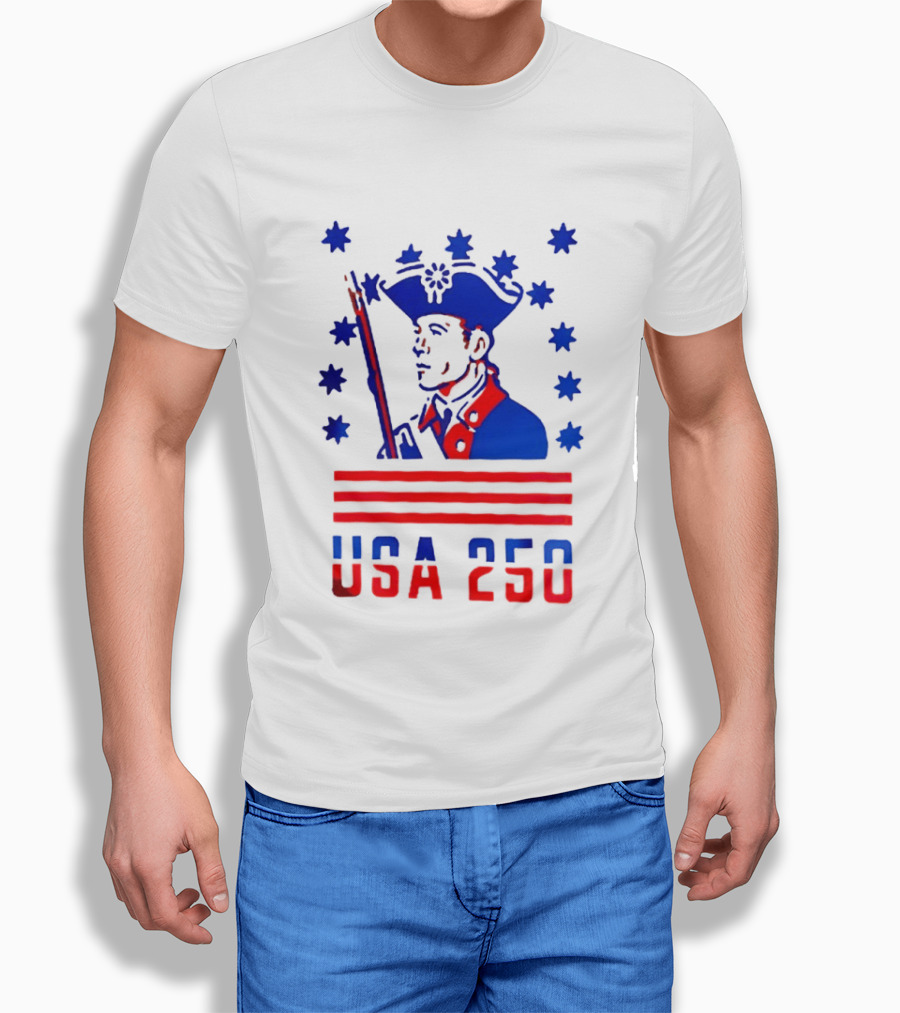 USA 250 Minuteman Stars Stripes Patriotic America 250th Anniversary T-Shirt