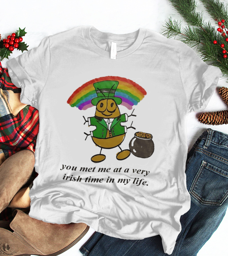 You Met Me At A Very Irish Time In My Life Rainbow Leprechaun Pot Of Gold T-Shirt