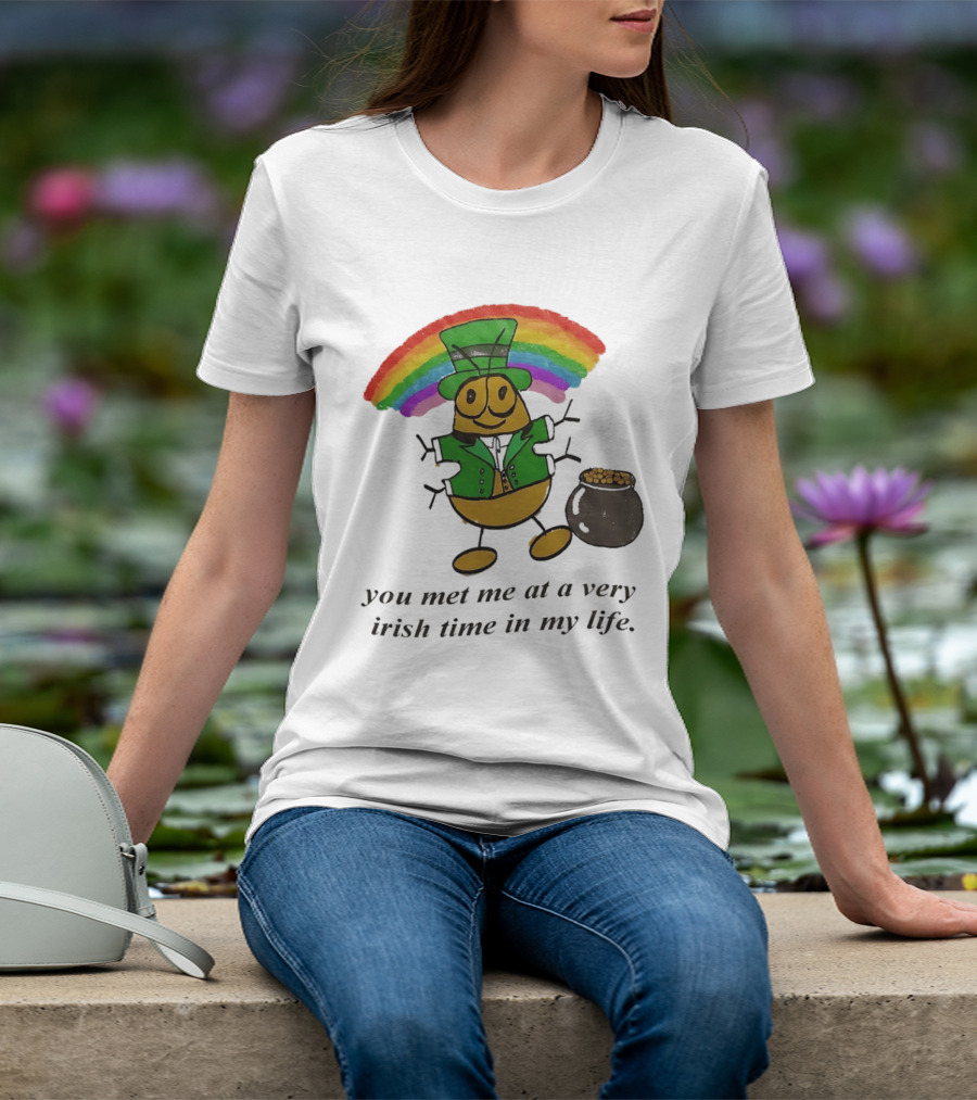 You Met Me At A Very Irish Time In My Life Rainbow Leprechaun Pot Of Gold T-Shirt