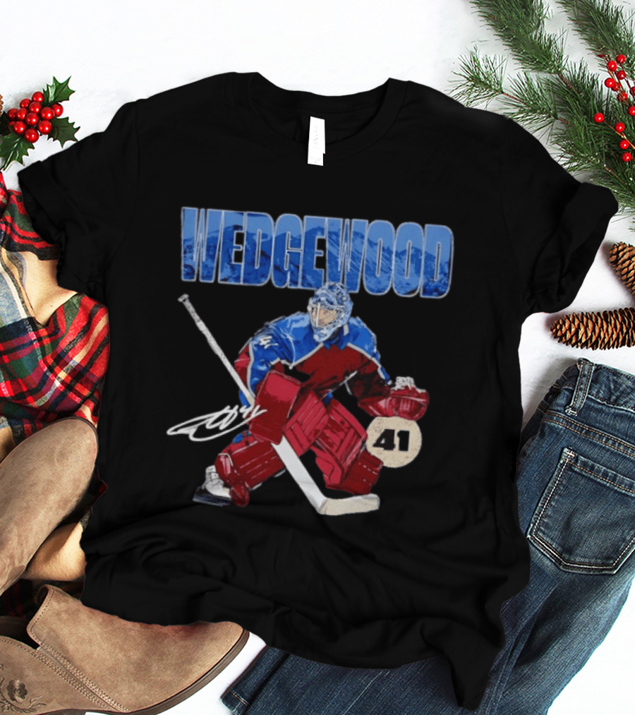 Scott Wedgewood 41 Hockey Goalie Action Colorado Mountains T-Shirt