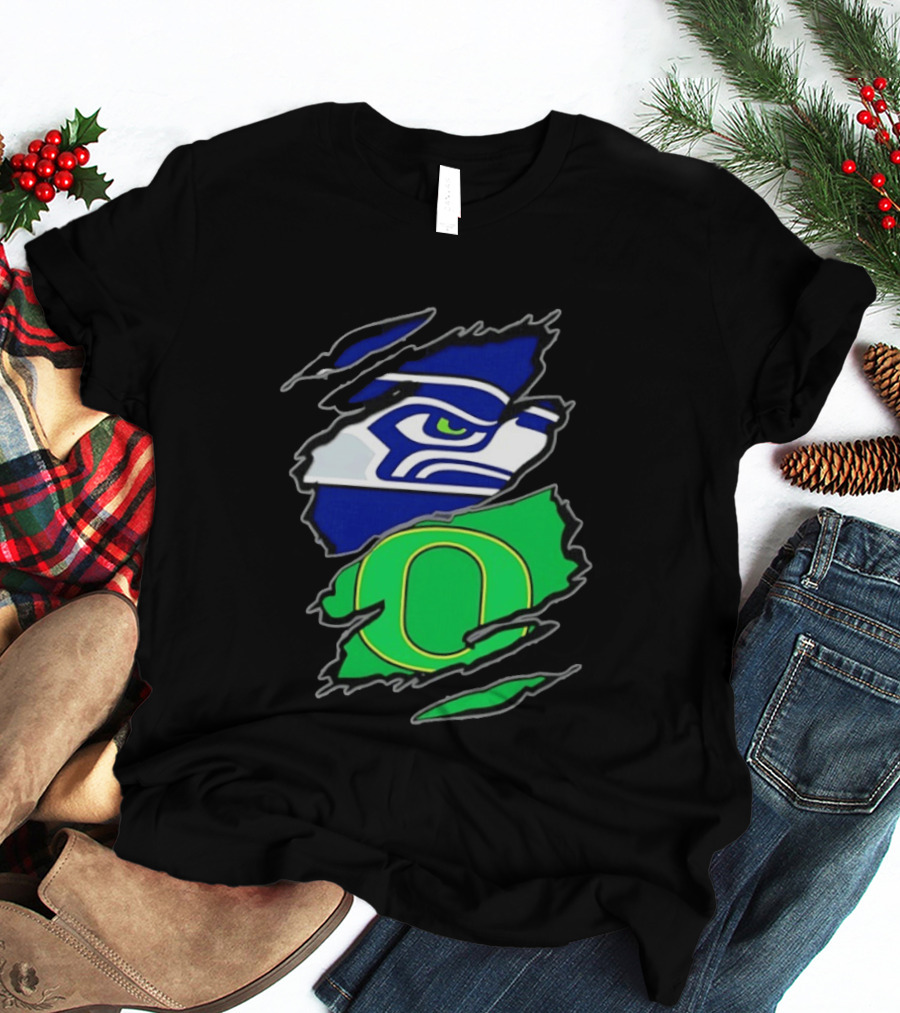 Seattle Seahawks Oregon Ducks Two Teams One Heart Scratch T-Shirt