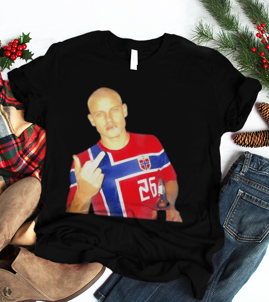 Erling Haaland Norway National Football Team 26 Middle Finger Gesture Jersey T-Shirt