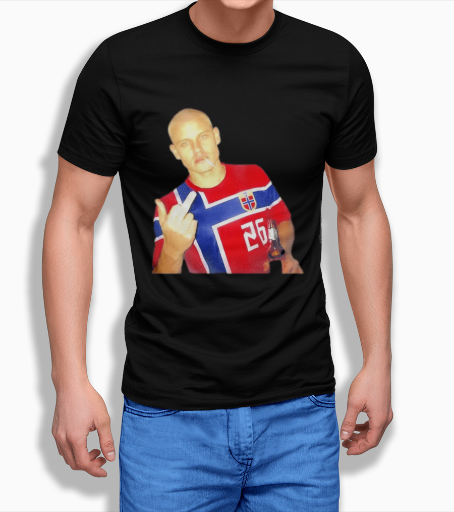 Erling Haaland Norway National Football Team 26 Middle Finger Gesture Jersey T-Shirt