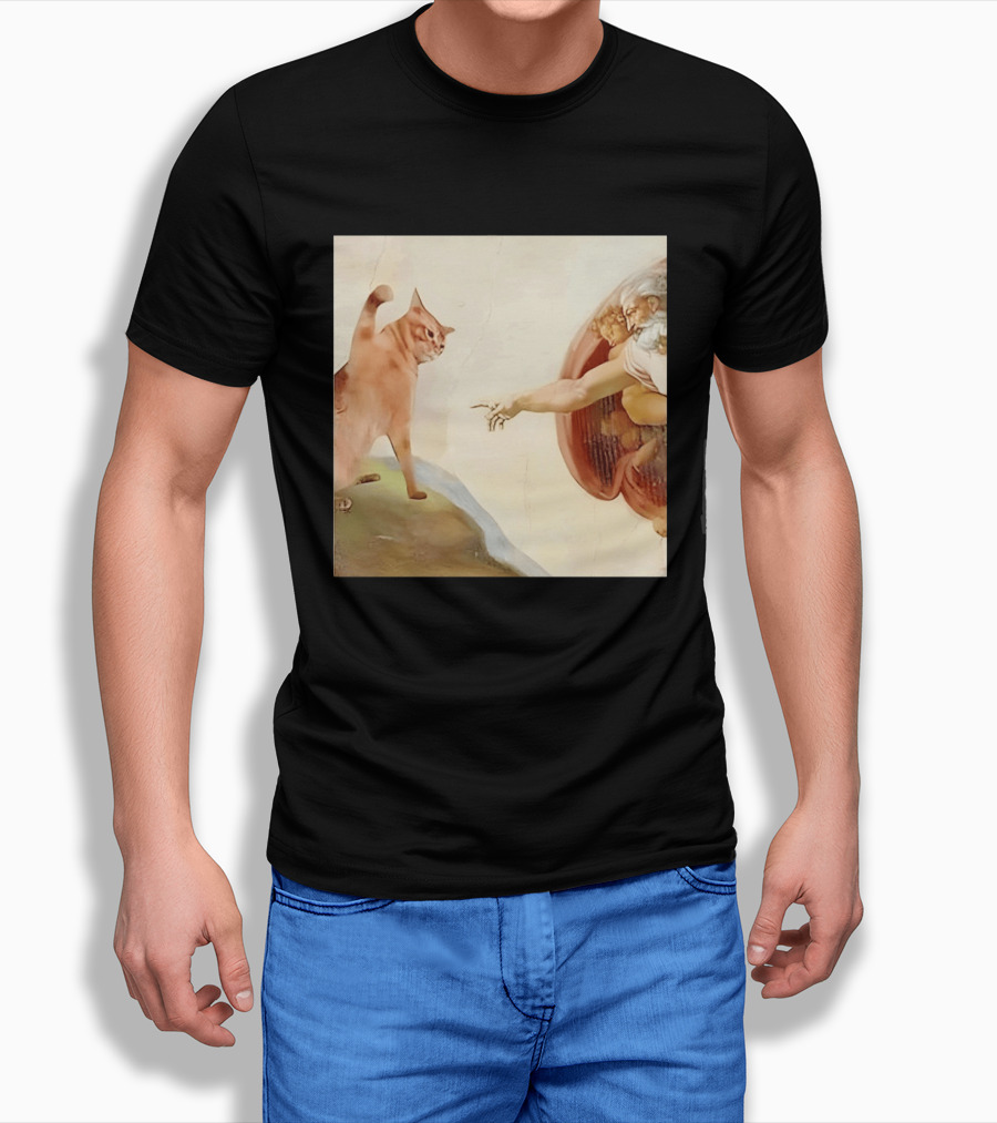 Floppa Meets Creation In Iconic God Touching Fingers Scene T-Shirt