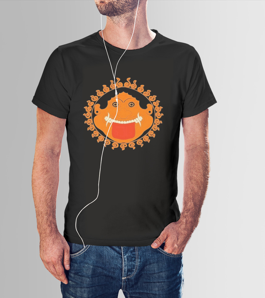 Medusa Gorgon Greek Mythology Monstrous Mask Icon With Orange Spirals T-Shirt