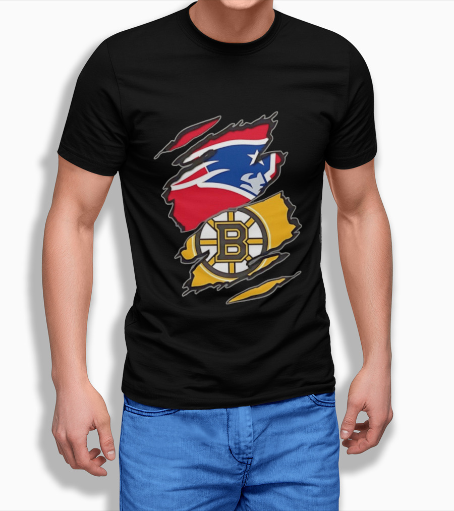 New England Patriots Boston Bruins Two Teams One Heart Scratch NFL NHL Fan T-Shirt