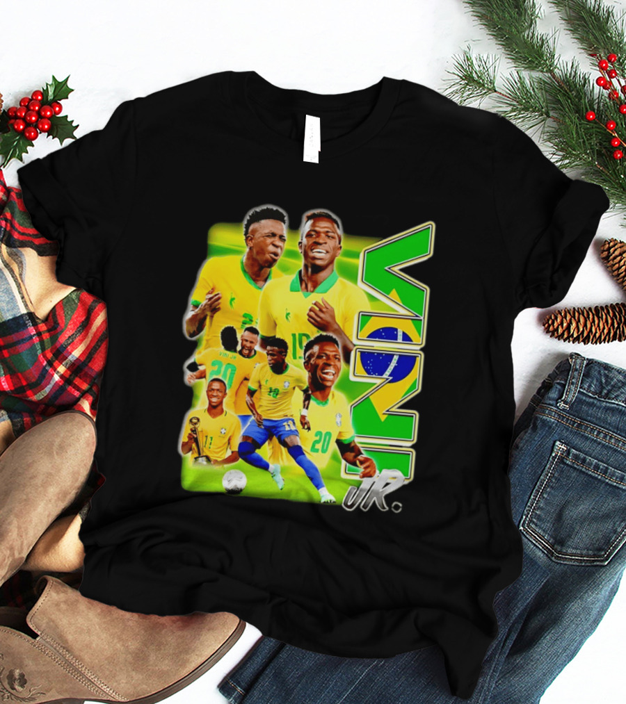 Vinicius Junior Brazil Number 10 Yellow Green Soccer Team Collage T-Shirt