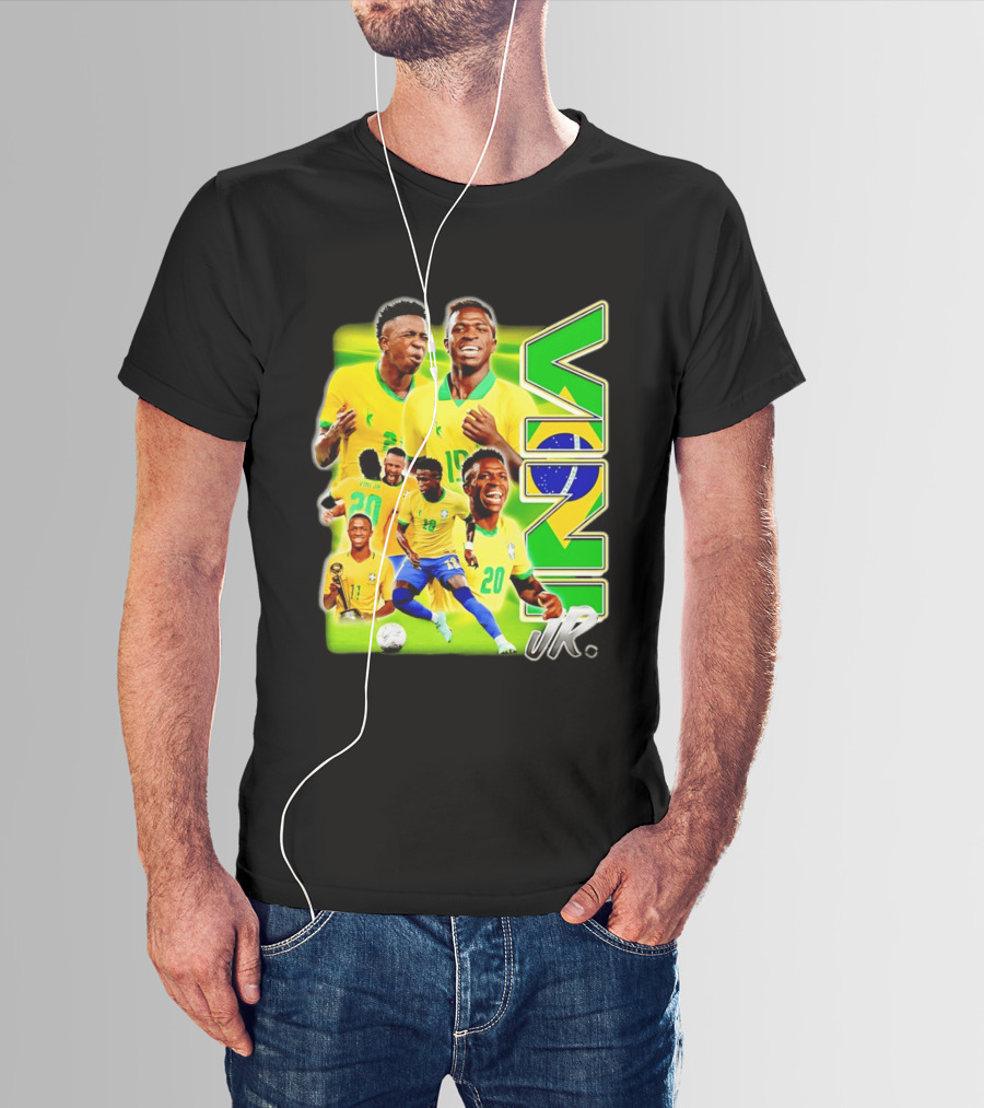 Vinicius Junior Brazil Number 10 Yellow Green Soccer Team Collage T-Shirt