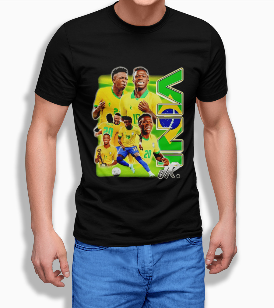 Vinicius Junior Brazil Number 10 Yellow Green Soccer Team Collage T-Shirt