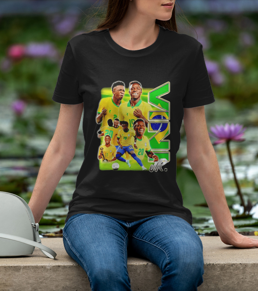 Vinicius Junior Brazil Number 10 Yellow Green Soccer Team Collage T-Shirt
