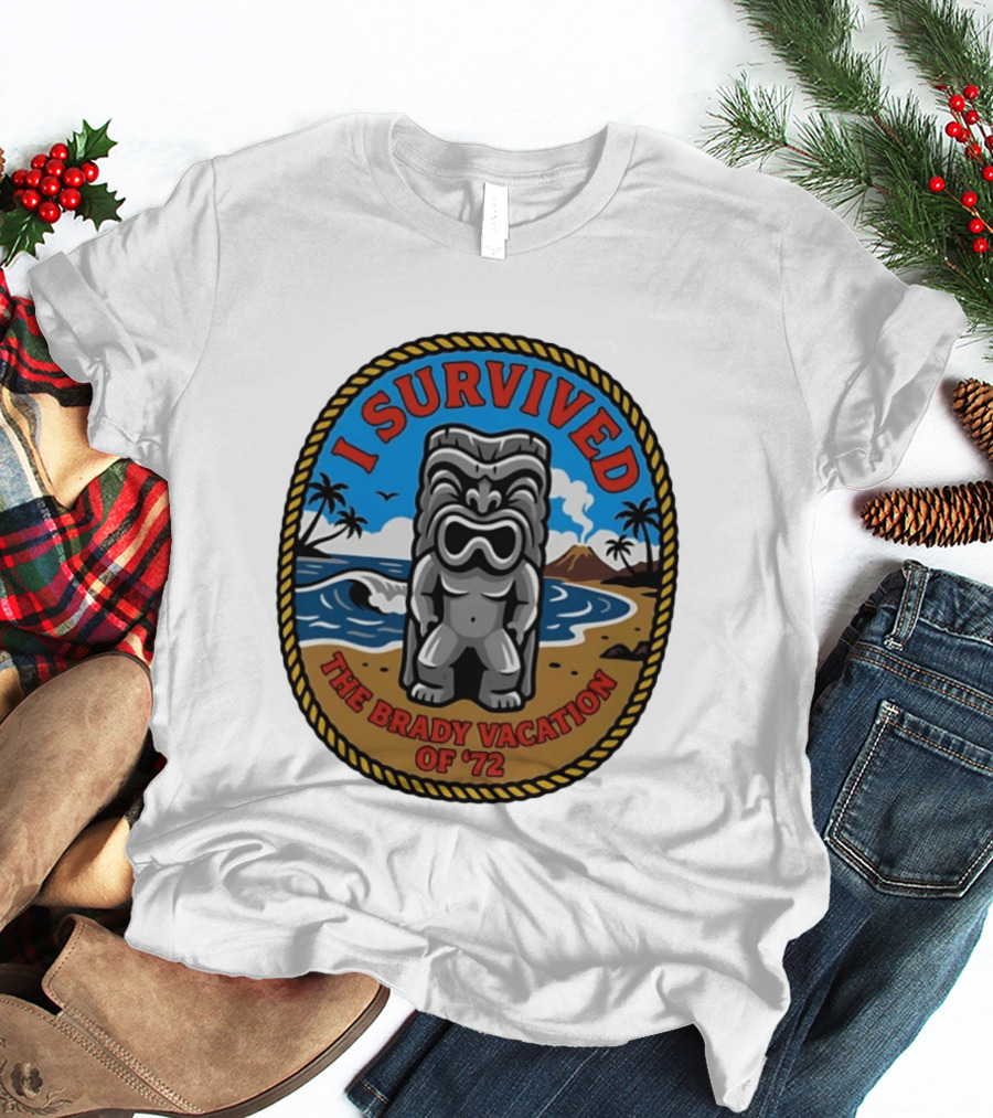 I Survived The Brady Vacation Of '72 Tiki Idol Ocean Scene T-Shirt
