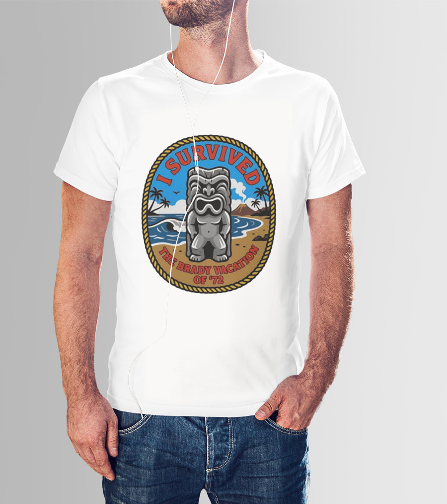 I Survived The Brady Vacation Of '72 Tiki Idol Ocean Scene T-Shirt