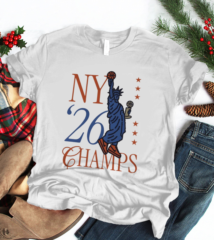 NY 26 Champs Statue Liberty Basketball Trophy T-Shirt
