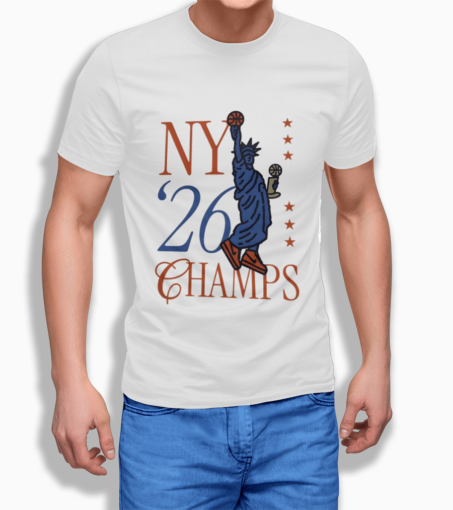 NY 26 Champs Statue Liberty Basketball Trophy T-Shirt