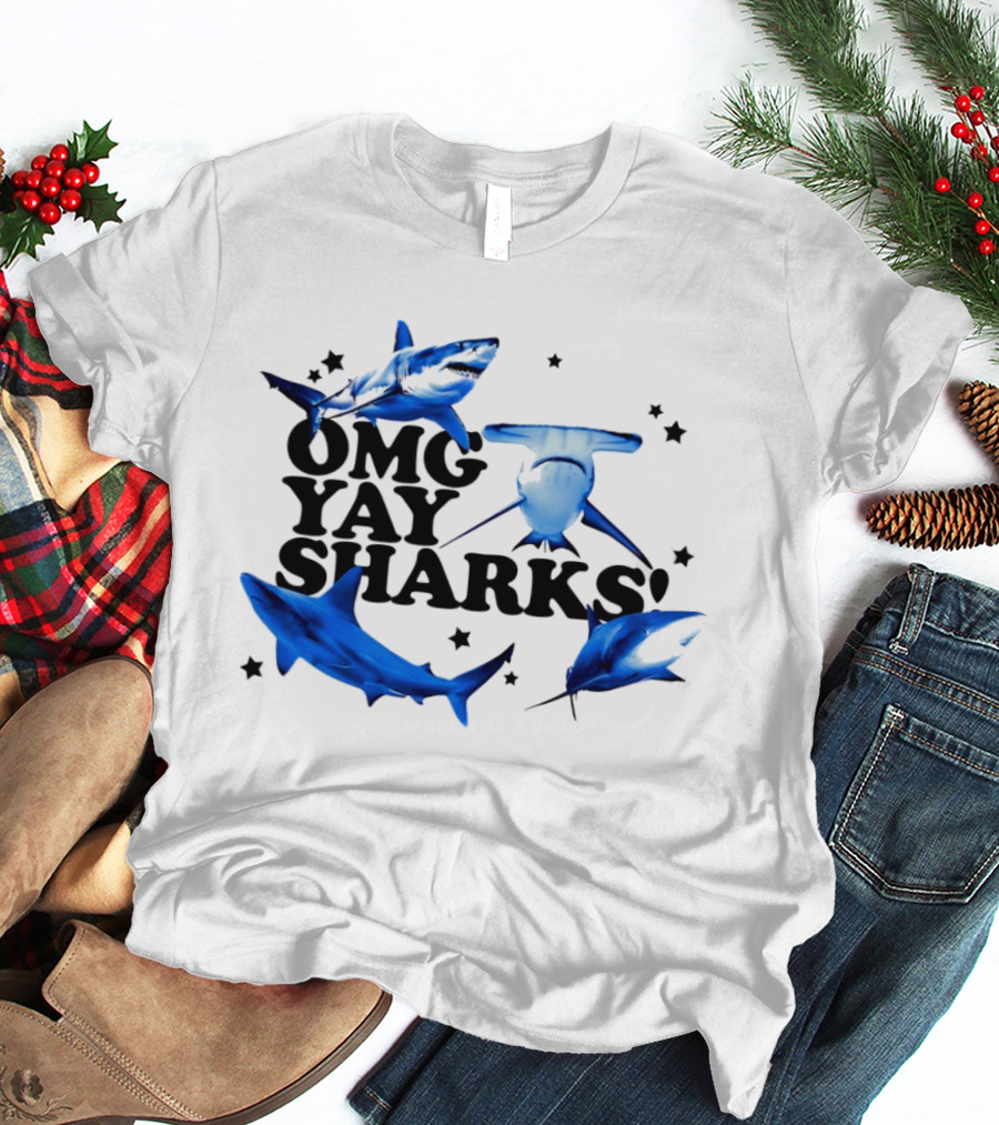 OMG Yay Sharks Ocean Life Marine Biology With Blue Shark Images T-Shirt
