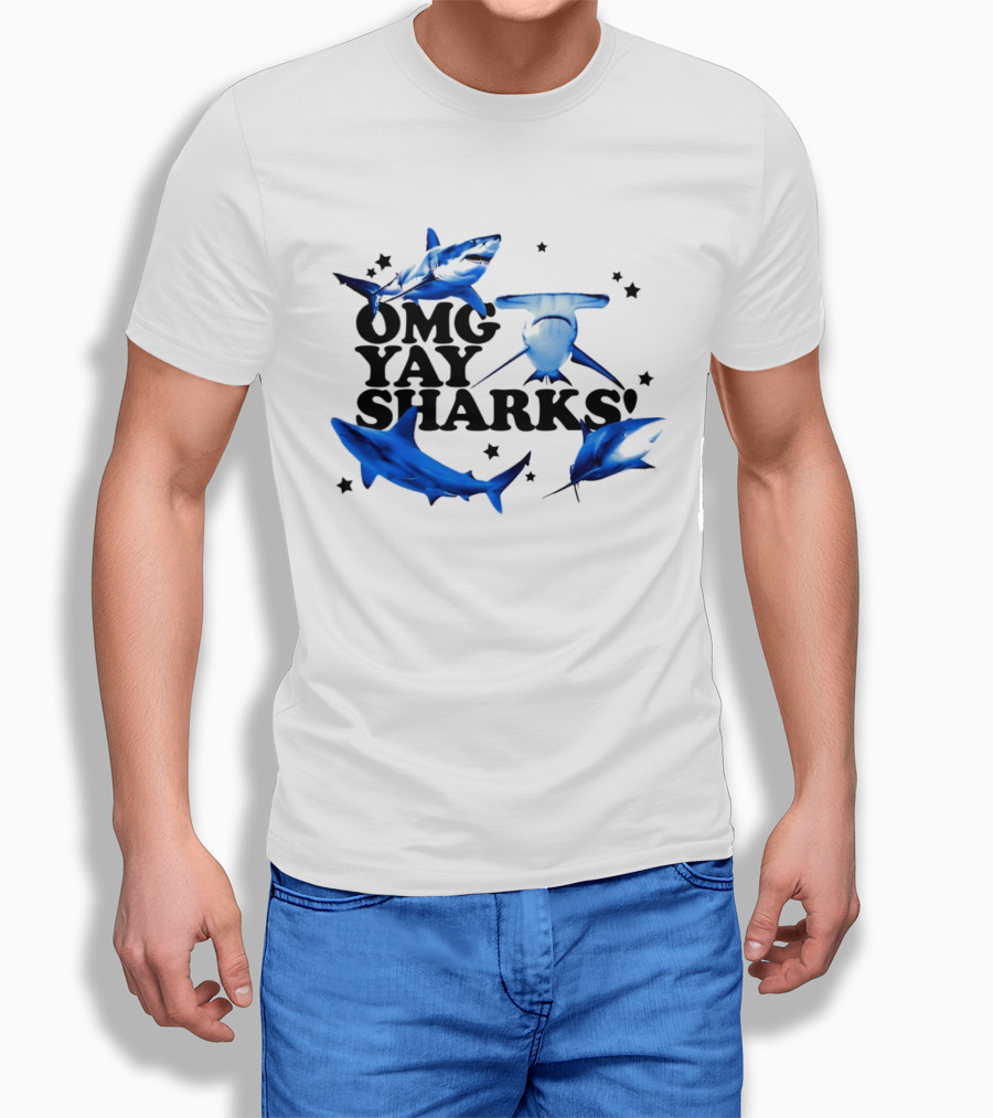 OMG Yay Sharks Ocean Life Marine Biology With Blue Shark Images T-Shirt