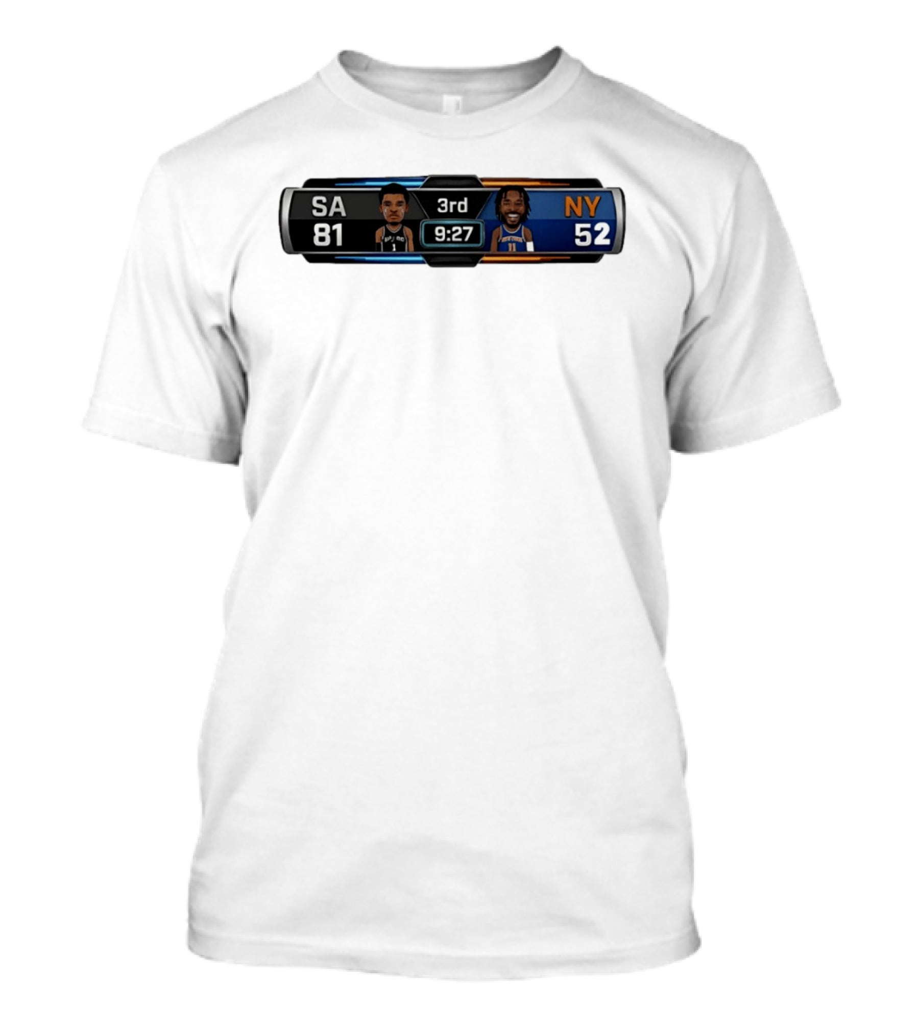 San Antonio Spurs Vs New York Knicks Scoreboard 3rd Quarter 9:27 SA 81 NY 52 Basketball T-Shirt