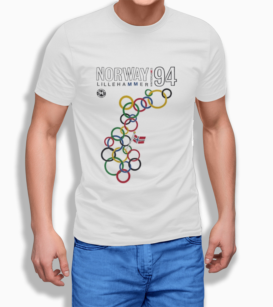 Norway Lillehammer 1994 Winter Games Rings Map T-Shirt