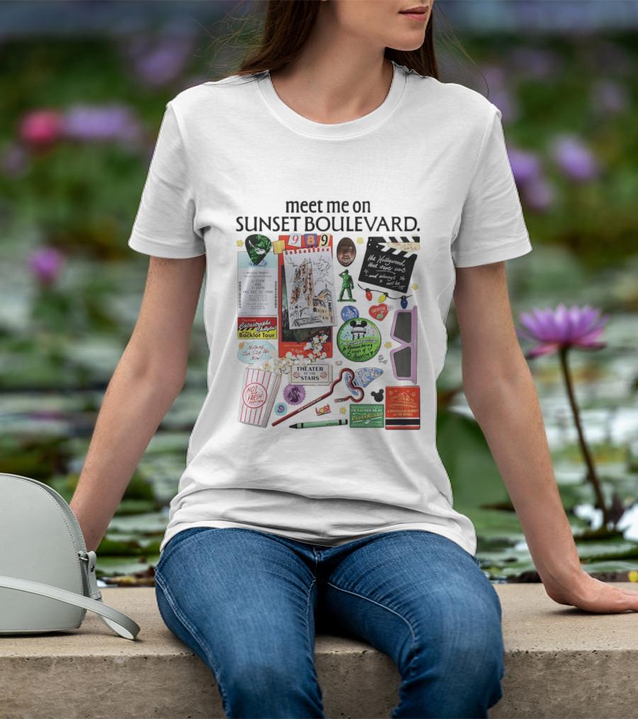 Meet Me On Sunset Boulevard Hollywood Tower Of Terror Theater Of The Stars Pizza Rizzo 3D Glasses Collage T-Shirt