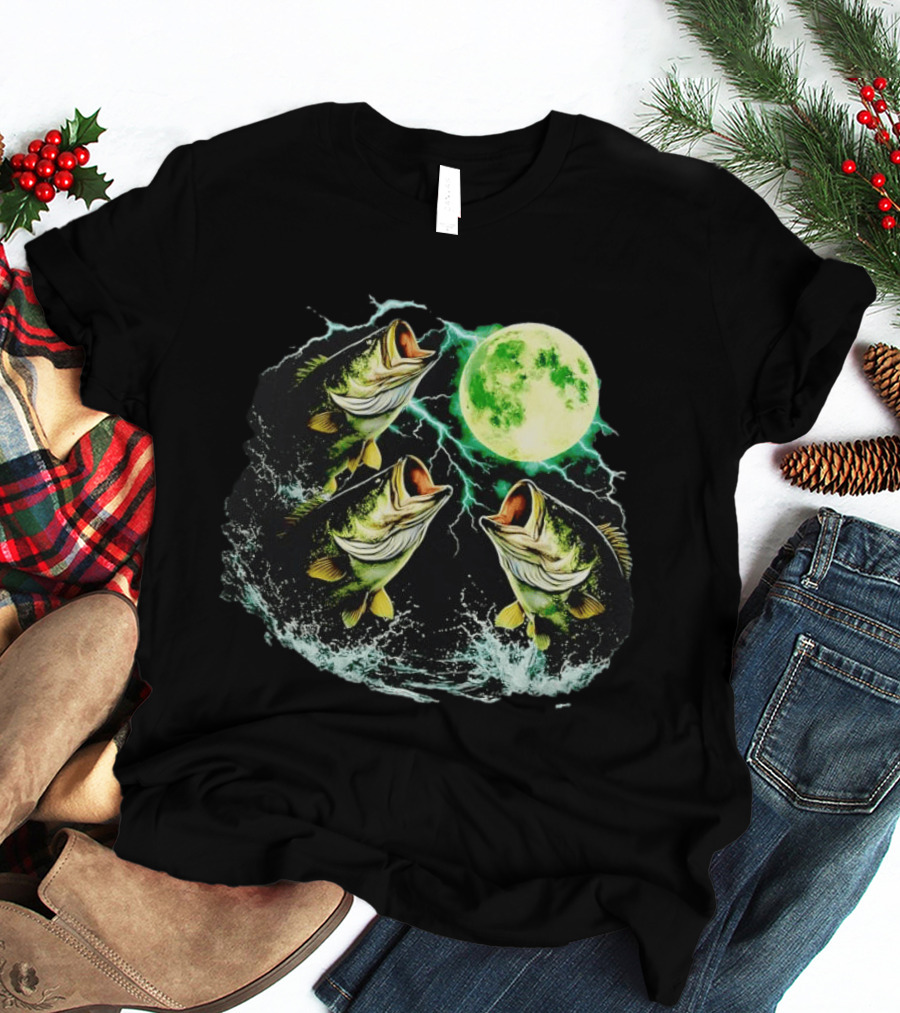 Bass Jumping Full Moon Night Wildlife Nature Scene T-Shirt