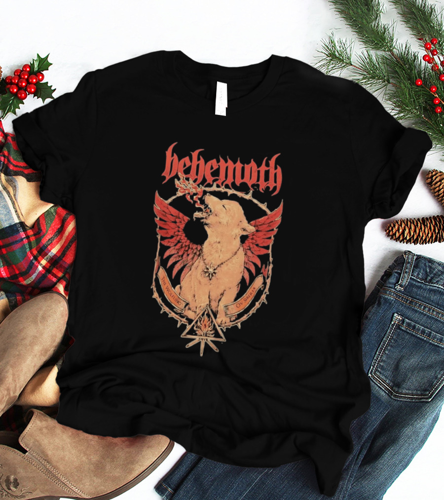 Behemoth The Wolfling Ov Siberia Fire Wings Wolf Sun Sigil Black Metal Music T-Shirt