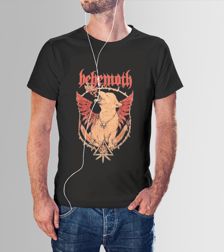 Behemoth The Wolfling Ov Siberia Fire Wings Wolf Sun Sigil Black Metal Music T-Shirt