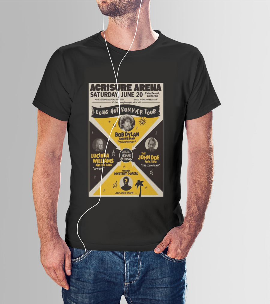 Bob Dylan Long Hot Summer Tour Acrisure Arena June 20 2026 Palm Desert Featuring Lucinda Williams John Doe T-Shirt