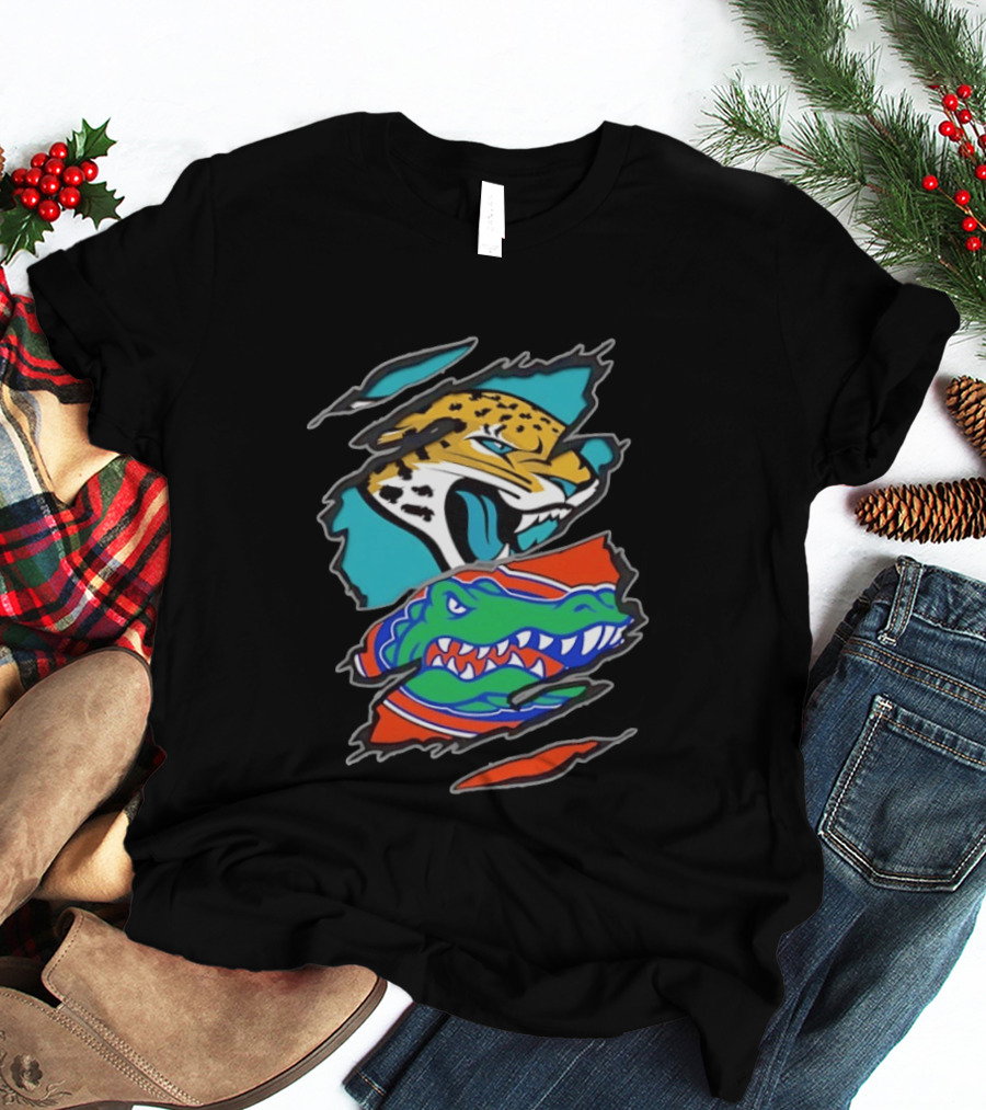 Jacksonville Jaguars Florida Gators Two Teams One Heart Scratch T-Shirt