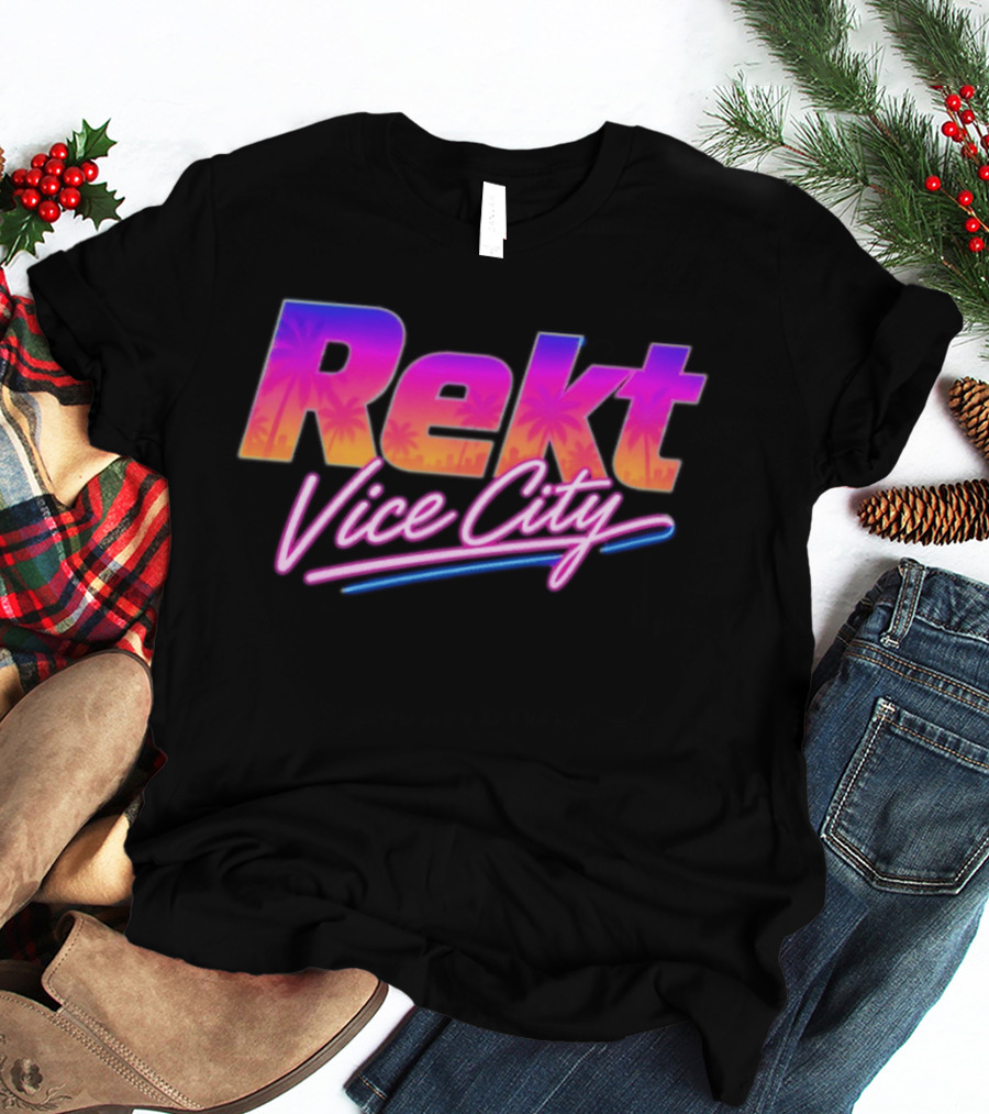 Rekt Vice City Neon Vaporwave Aesthetic With Palm Trees T-Shirt